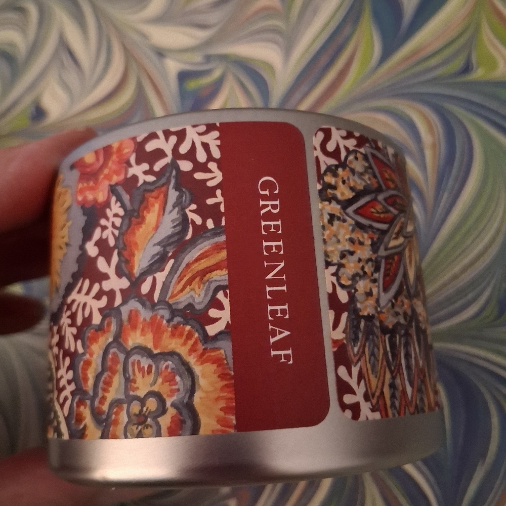 Greenleaf Fall Scented Tin Candle NWT Burns 25  to 30 hrs